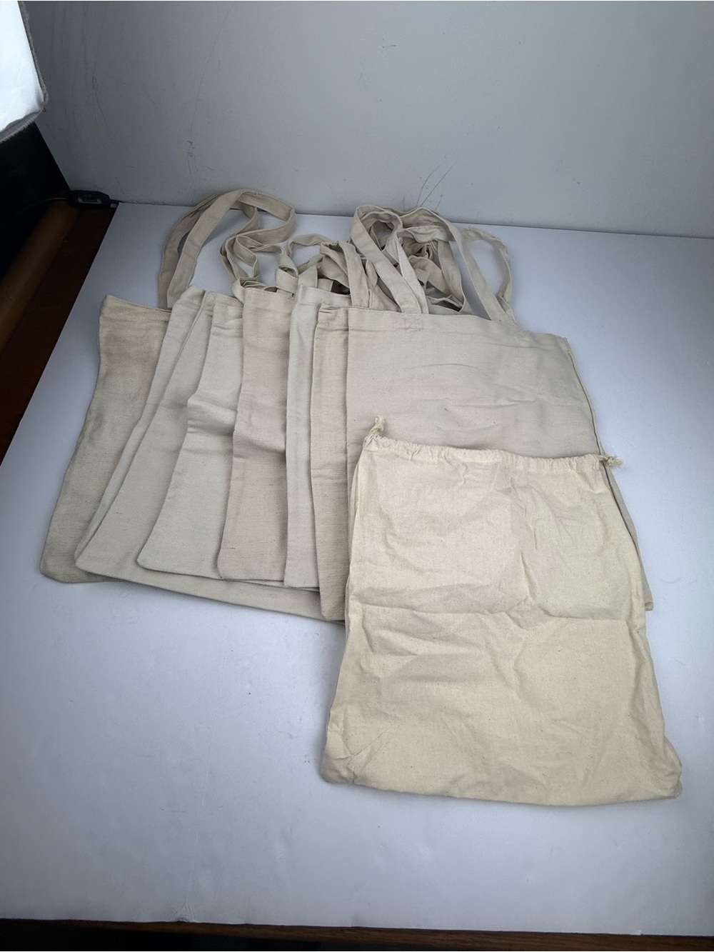 Lot of 8 Blank Natural Cotton Canvas Tote Bags Craft DIY 1 Drawstring Bag